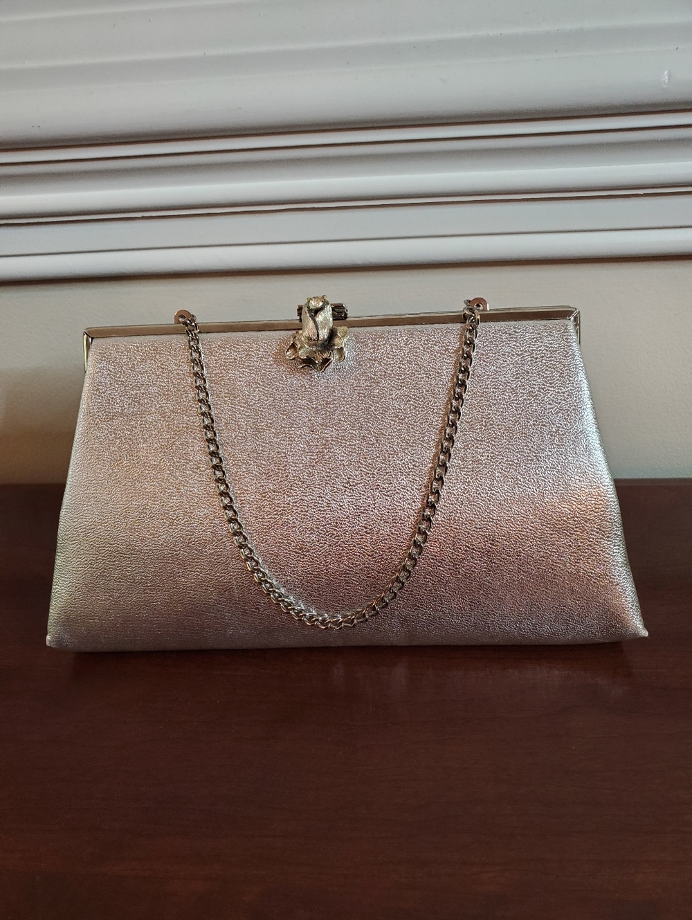 Rare Vintage 1950s/60s AFTER FIVE Metallic Silver Bag | Floral Clasp Clutch